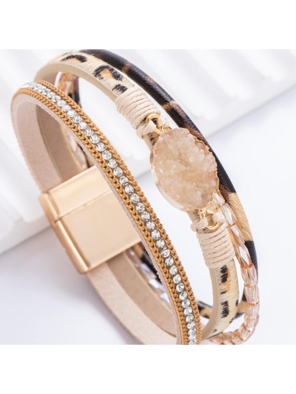 Boho Chunky Leather Wrap Bracelets | Stackable Beaded Western Jewelry Set - Picture 4 of 6